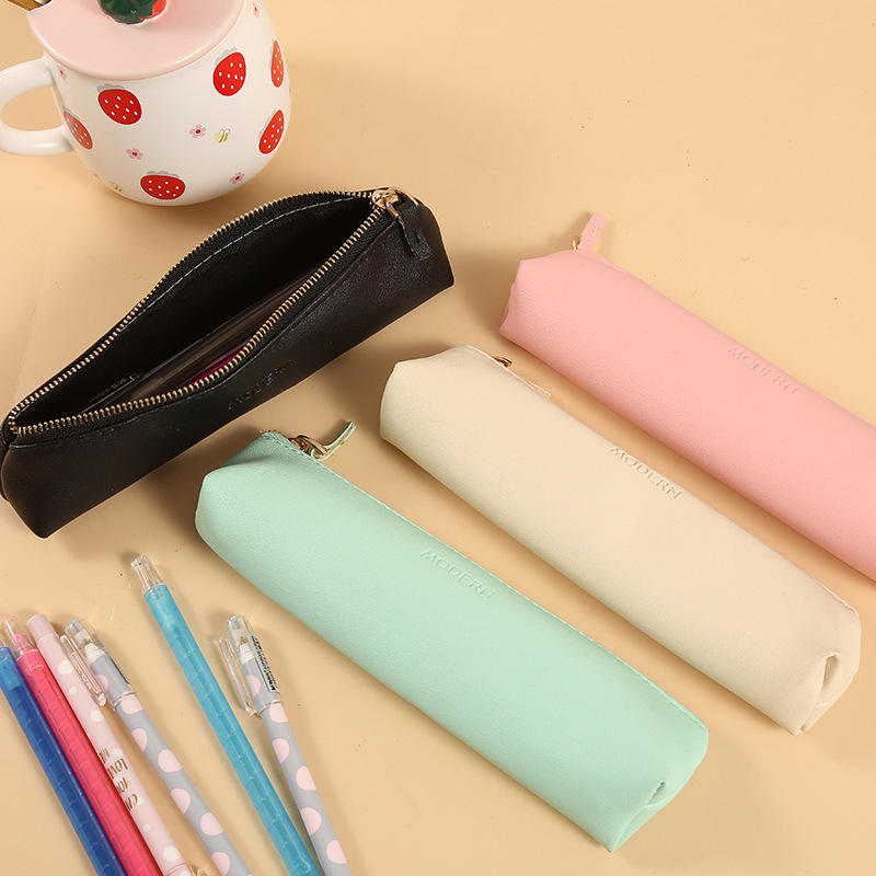 Mini Pen Bag Student School Supplies Stationery Bag PU Solid Color Pencil Storage Bag Candy Color Pen Bag